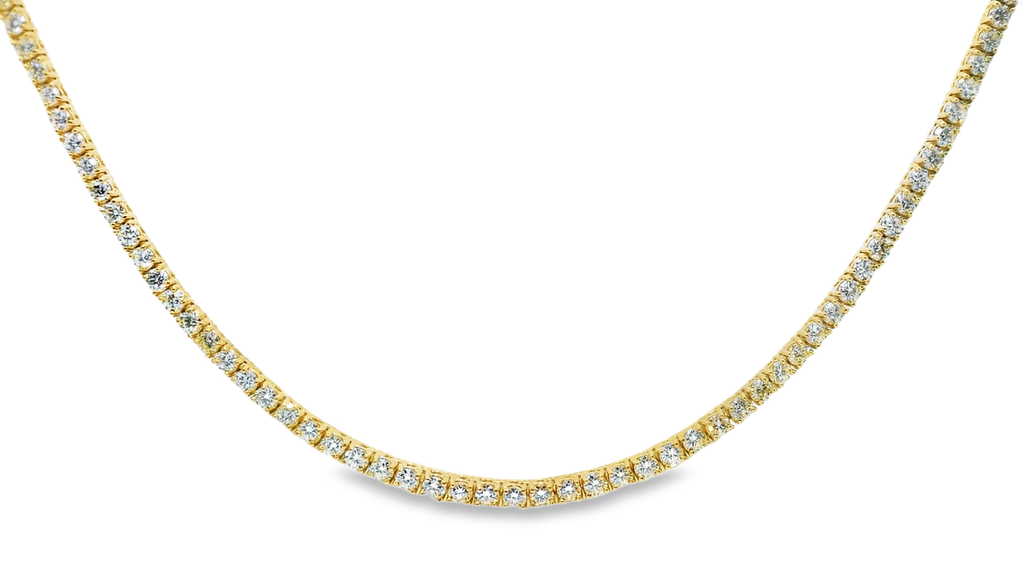 4.30CT Diamond 3 Prong Graduated Tennis 14k Yellow Gold Necklace