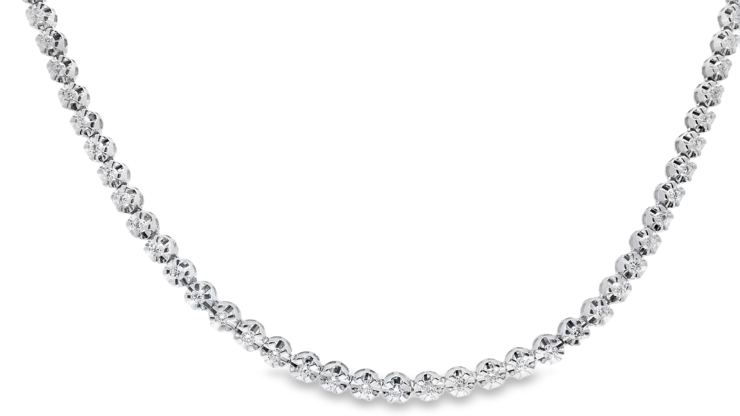 3.30CT Diamond Buttercup Tennis 14K White Gold Necklace