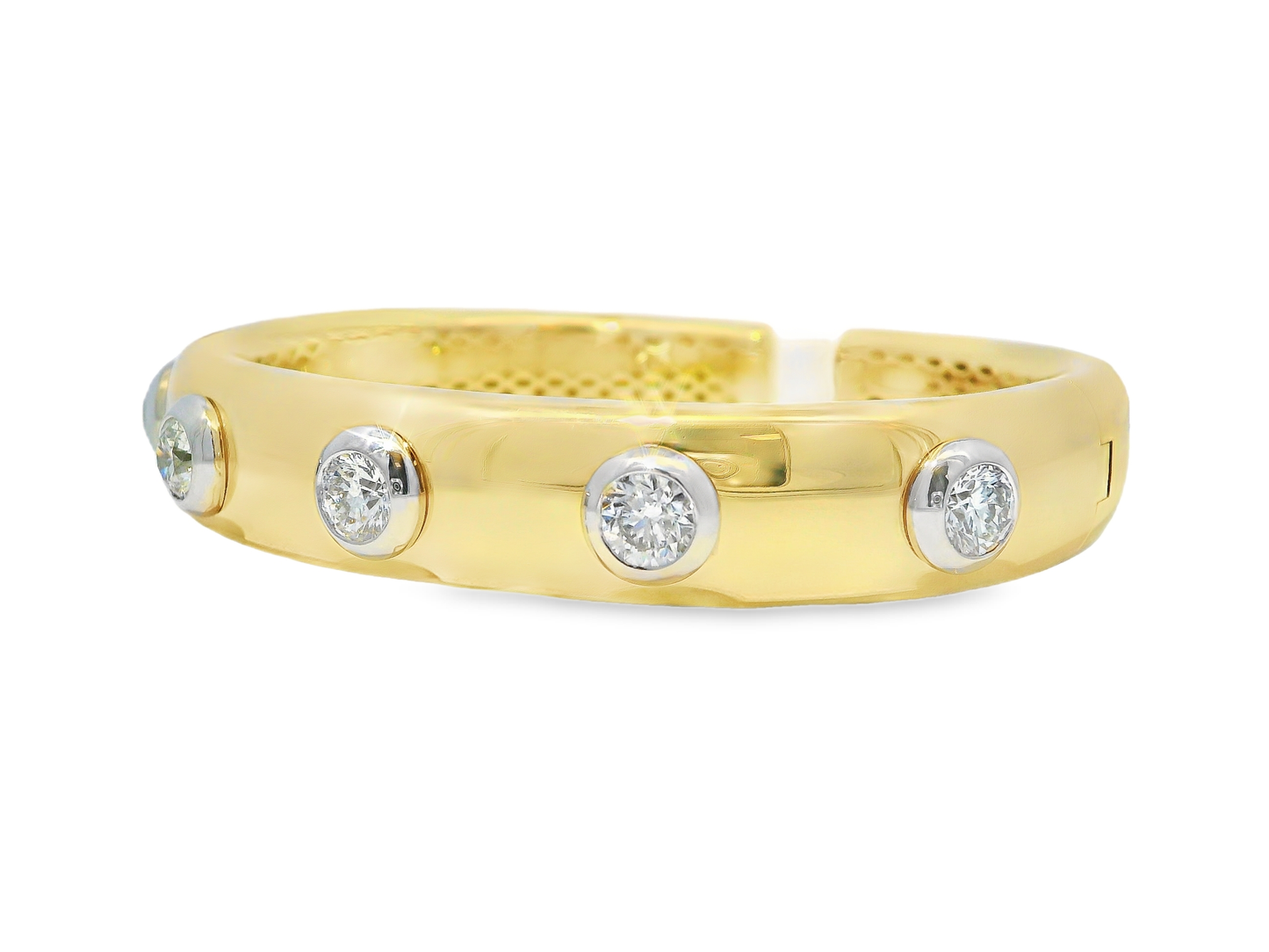 2.57CT Diamond Bezel Bangle 14k Yellow Gold
