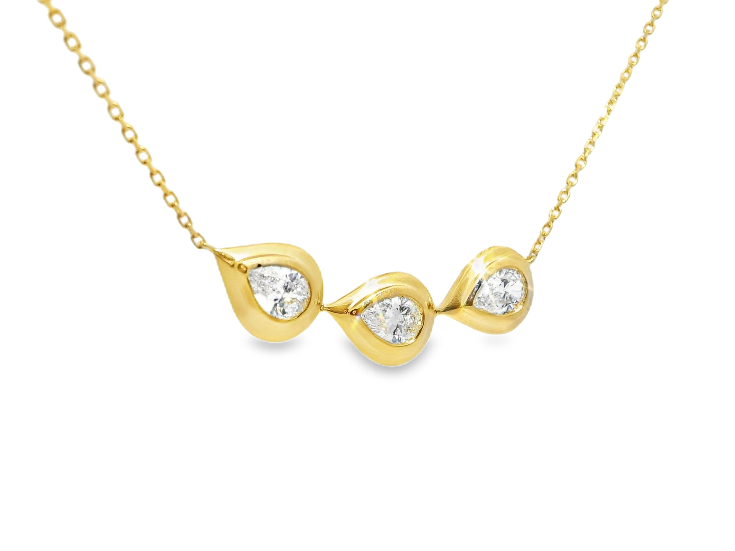 1.64CT Lab Diamond Triple Pear Pendant 14k Yellow Gold