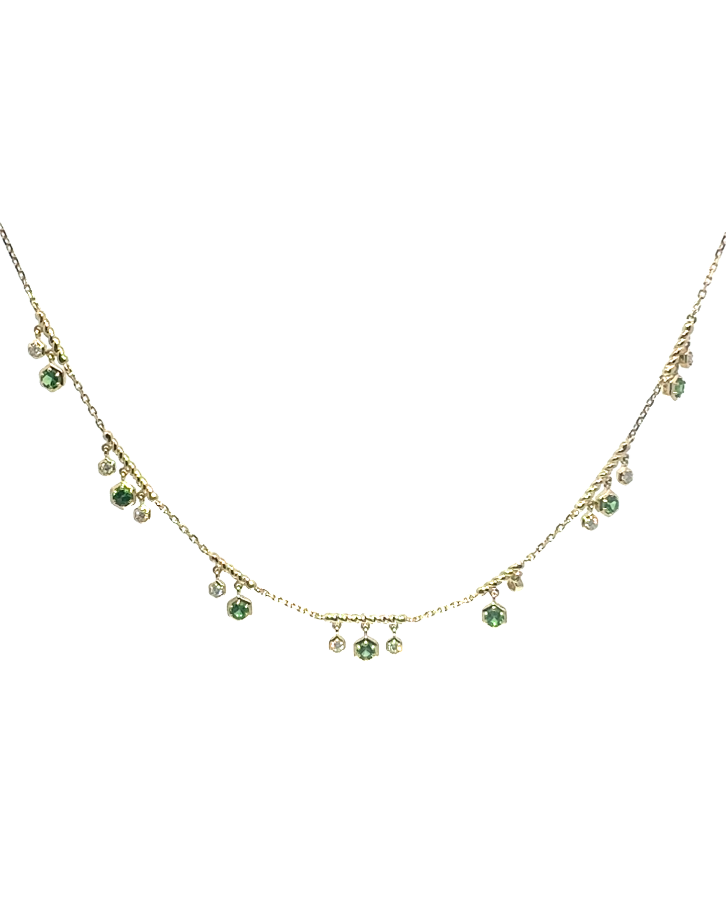 0.25CT Diamond 0.60CT Green Garnet 14k Yellow Gold