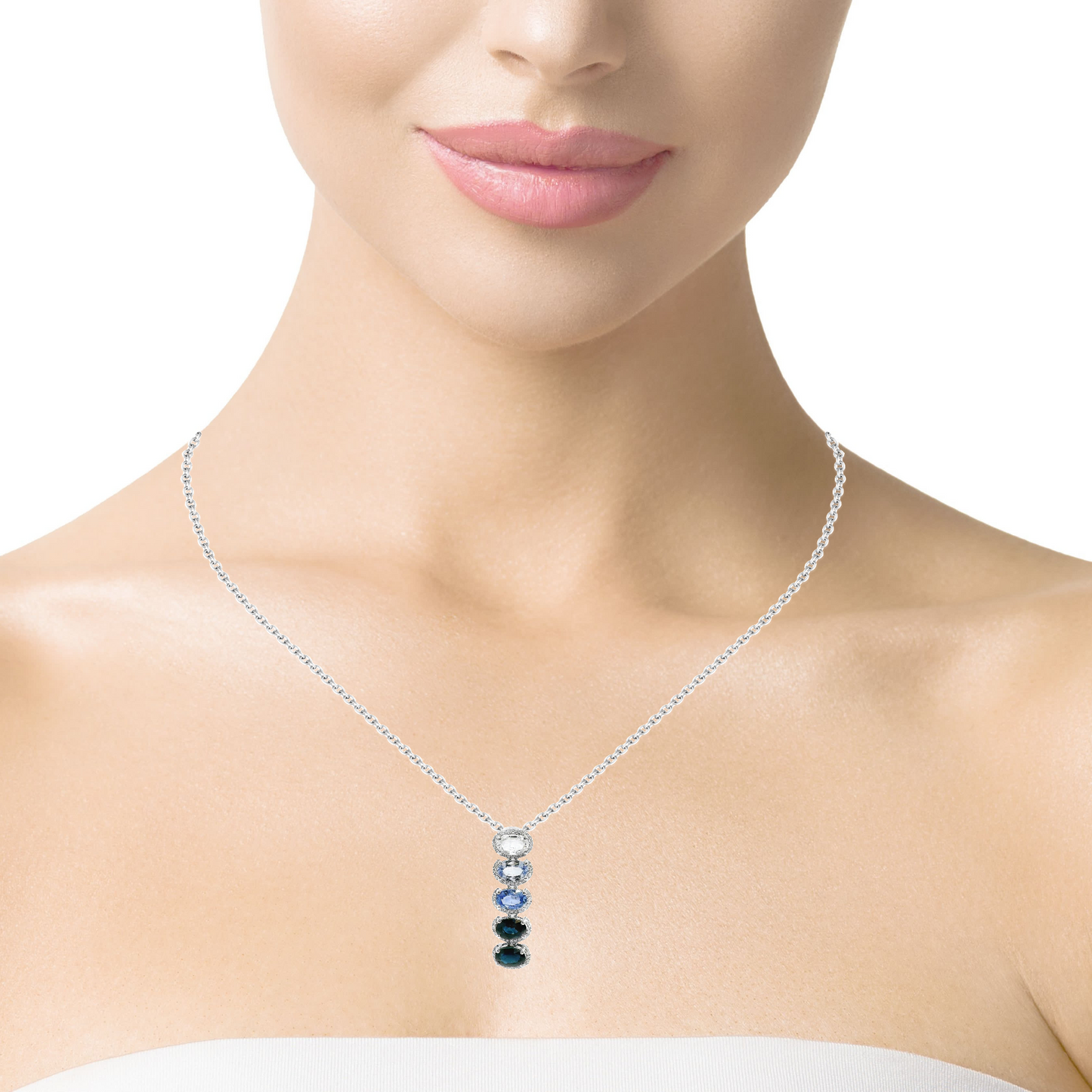 0.16CT Diamond 2.97CT Mixed Blue Sapphire 14k White Gold