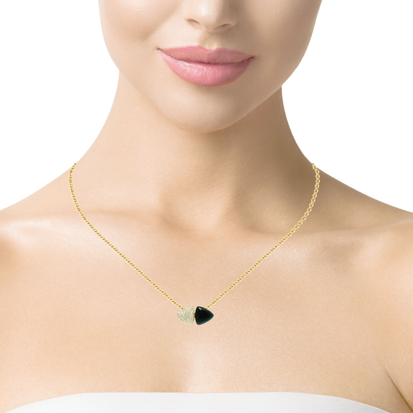0.98CT Diamond Pendant with Black Onyx 14k Yellow Gold