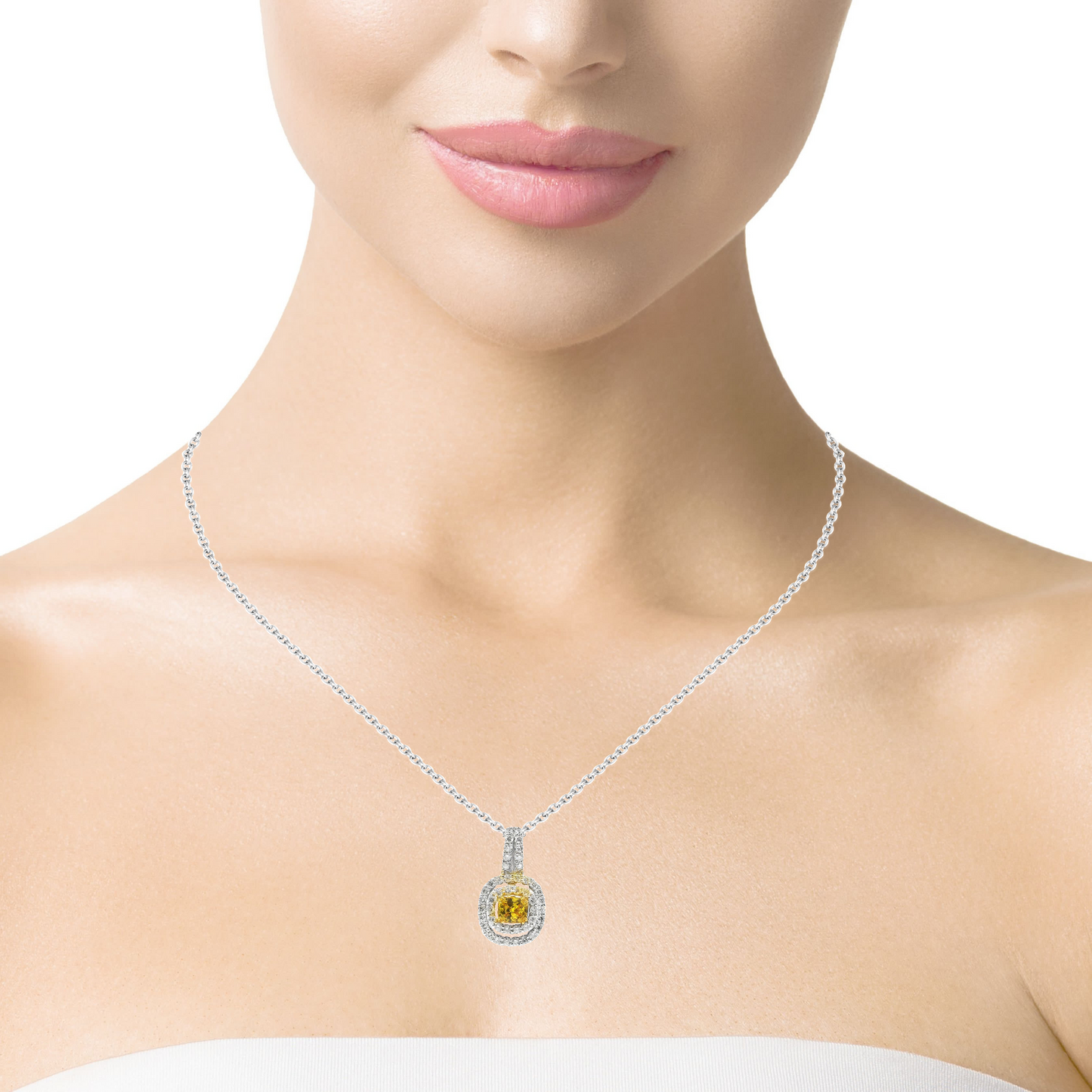 1.15CT Diamond Pendant with Yellow Sapphire Centre Stone 14k White Gold