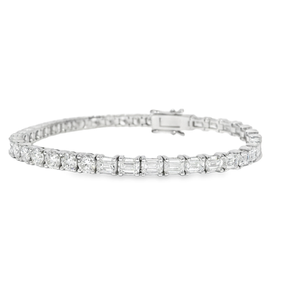 10.39CT Emerald and Round Cut Lab Diamond 4 Prong tennis Bracelet 14k White Gold
