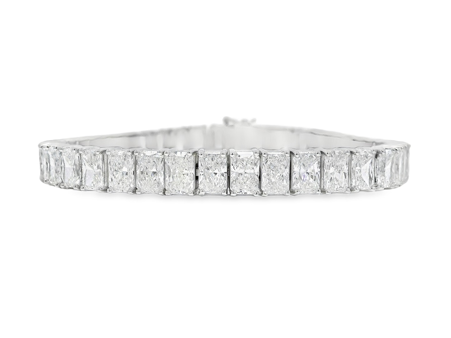 22.63 CT Radiant Cut Lab Diamond 4 Prong Tennis Bracelet 14K White Gold