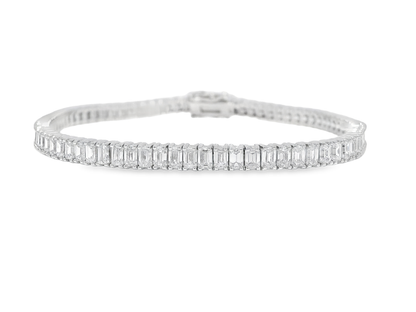 6.89CT Emerald Cut Lab Diamond Tennis Bracelet 14K White Gold