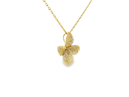 0.95CT Diamond Flower Pendant 14K Yellow Gold