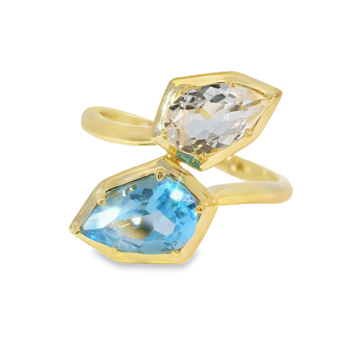 1.52CT Blue and 0.87CT White Topaz Ring 14K Yellow Gold