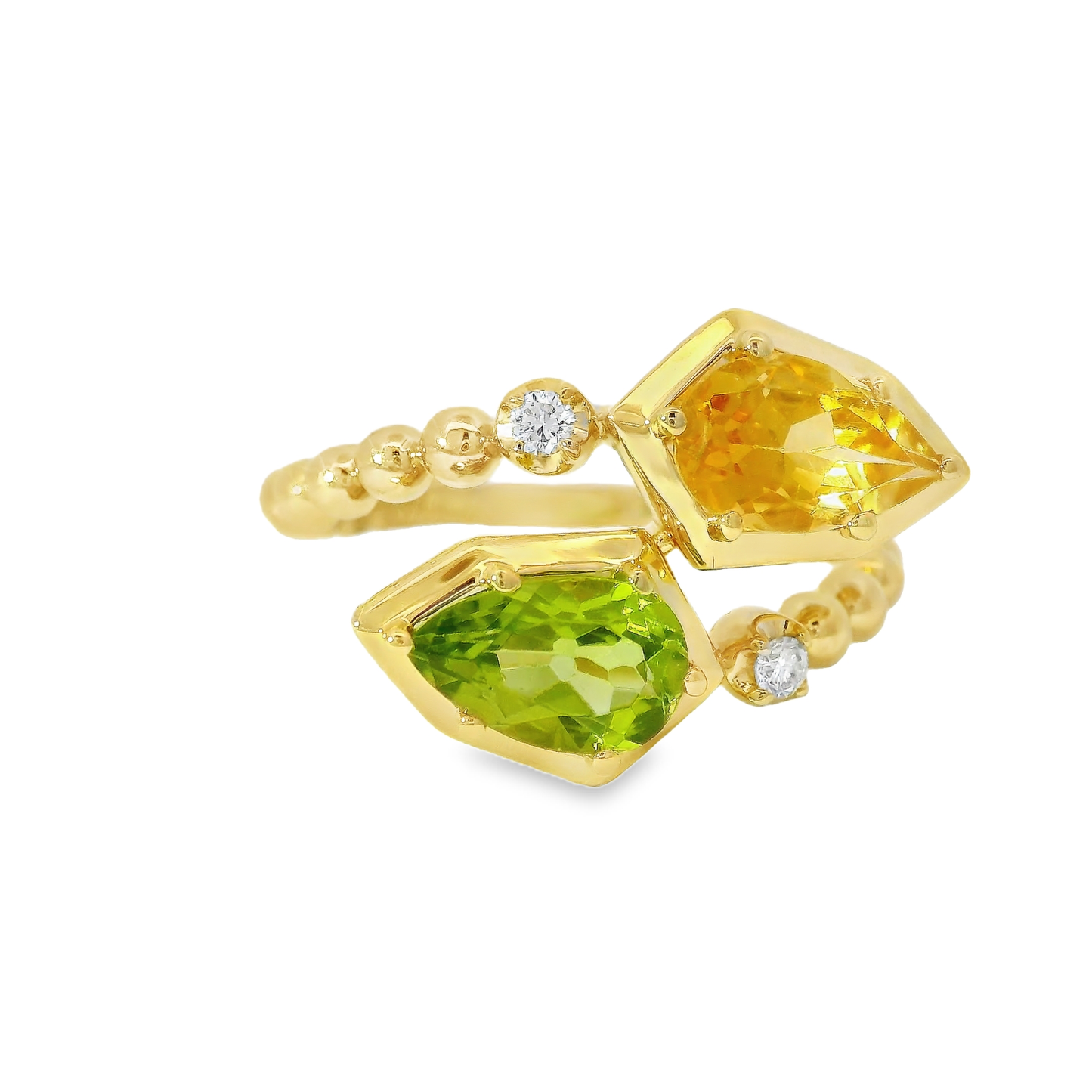 0.05CT Diamond and 1.75CT Green Peridot and Citrine Ring 14K Yellow Gold