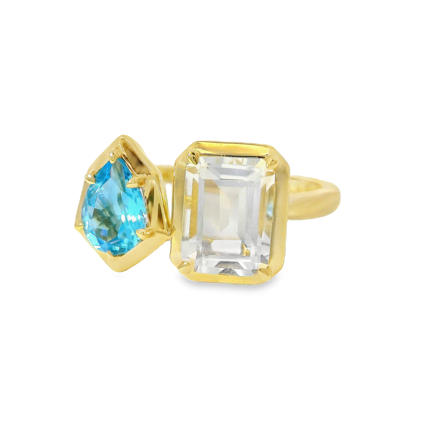 0.73CT Blue Topaz and 1.89CT White Topaz Ring 14 Yellow Gold