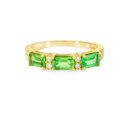 0.16CT Diamond and 1.08CT Emerald Ring 18K Yellow Gold