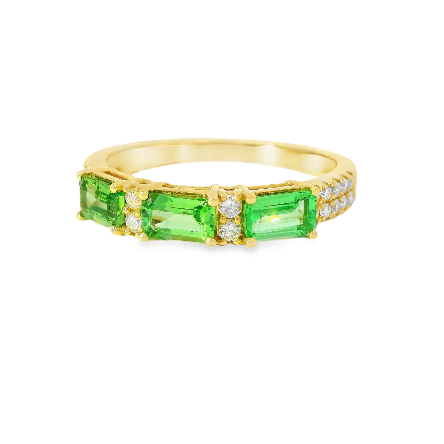0.16CT Diamond and 1.08CT Emerald Ring 18K Yellow Gold