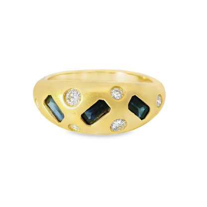 0.21CT Diamond and 1.16CT Blue Sapphire 14K Yellow Gold