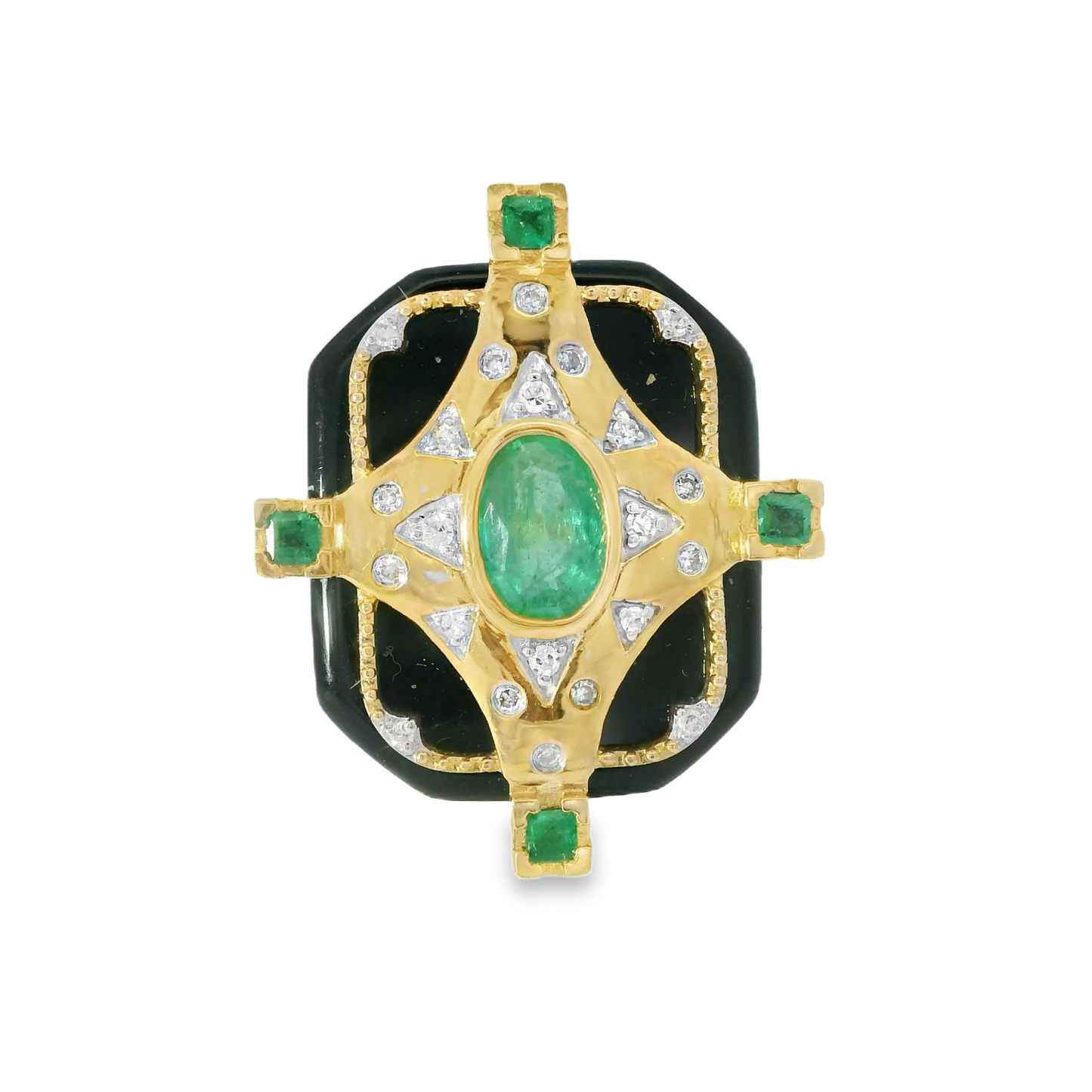 0.10CT Diamond and 0.16CT Ruby with Black Agate Ring 14K Yellow Gold