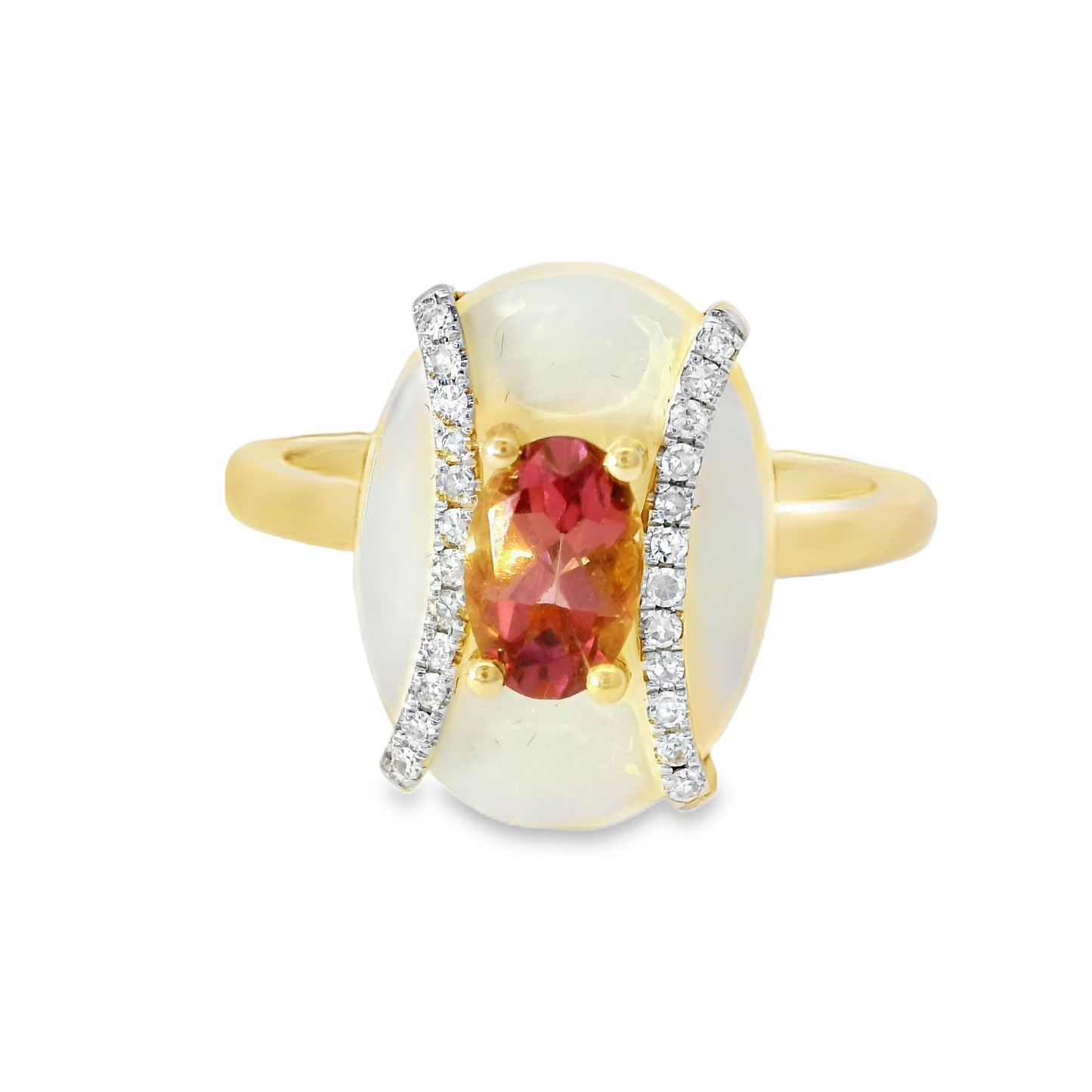 0.09CT Diamond and 0.50CT Pink Sapphire with White Agate 14K Yellow Gold