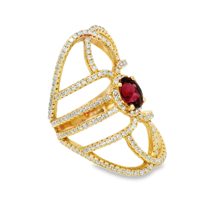 1.42CT Diamond with 4.3CT Pink Sapphire 14K Yellow Gold