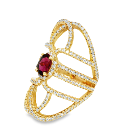 1.42CT Diamond with 4.3CT Pink Sapphire 14K Yellow Gold