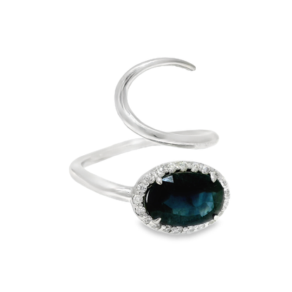 0.16 CT Diamond and 2.44CT Blue Sapphire Ring 14K White Gold