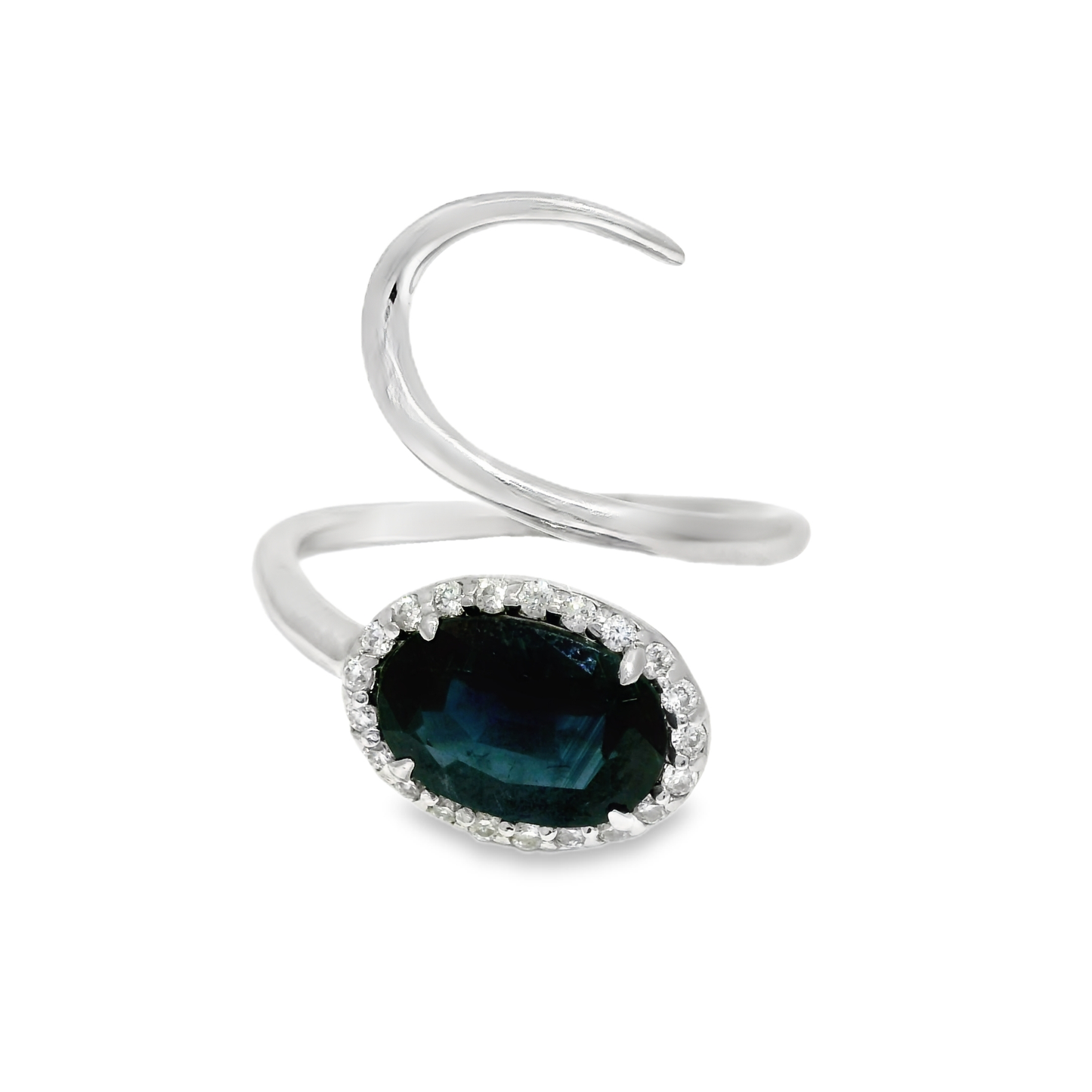 0.16 CT Diamond and 2.44CT Blue Sapphire Ring 14K White Gold