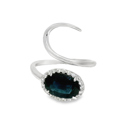 0.16 CT Diamond and 2.44CT Blue Sapphire Ring 14K White Gold