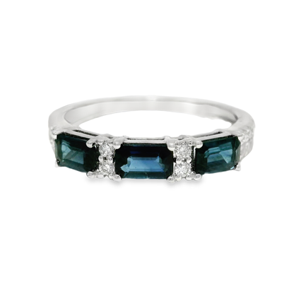 0.18CT Diamond and 1.05CT Blue Sapphire Ring 14K White Gold