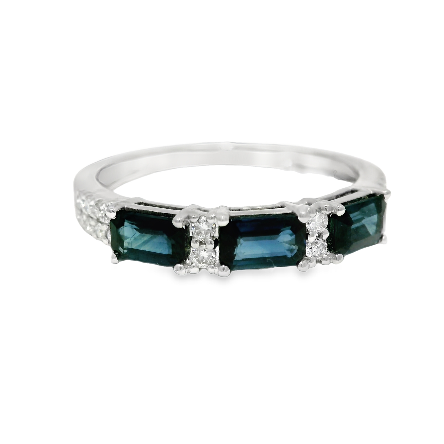 0.18CT Diamond and 1.05CT Blue Sapphire Ring 14K White Gold