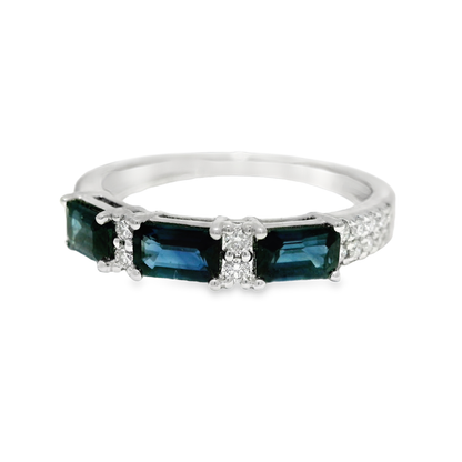 0.18CT Diamond and 1.05CT Blue Sapphire Ring 14K White Gold