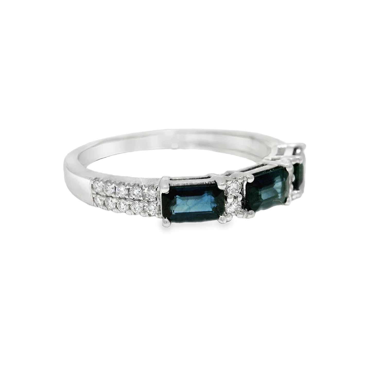 0.18CT Diamond and 1.05CT Blue Sapphire Ring 14K White Gold
