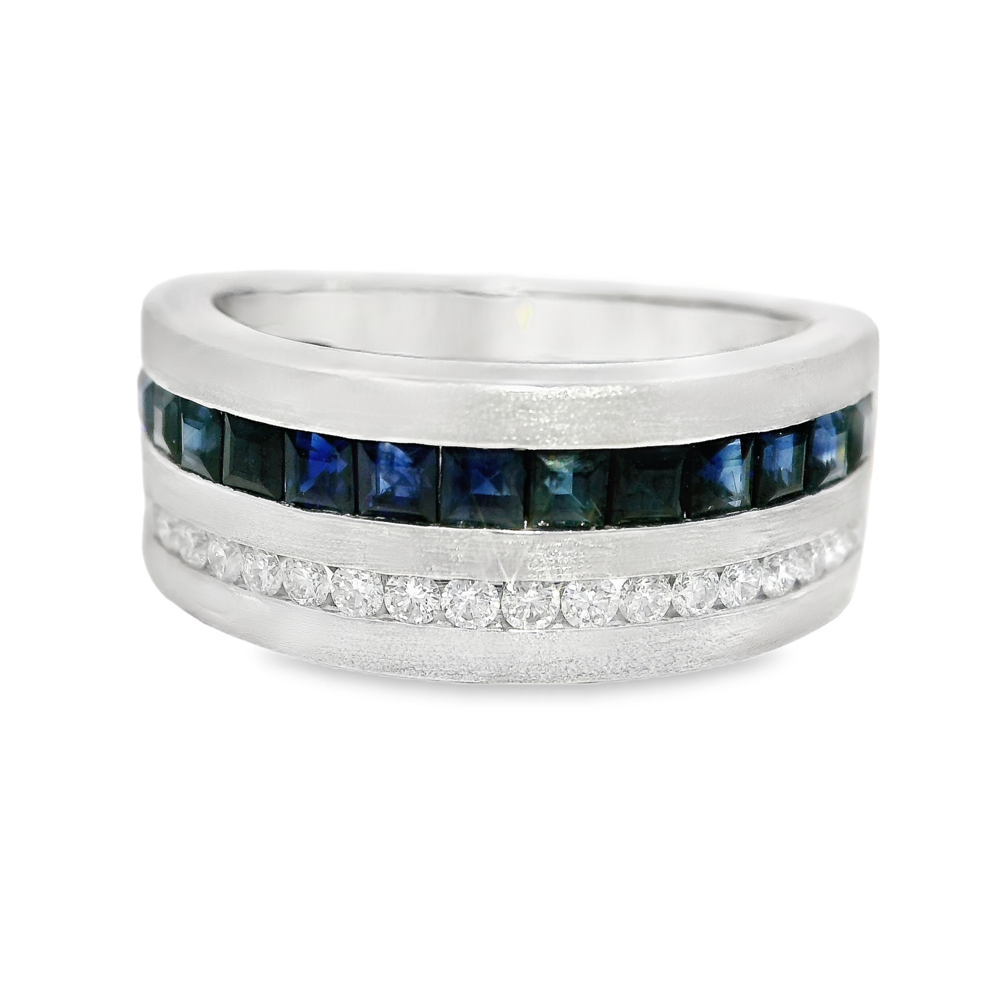 0.26CT Diamond and 1.13CT Blue Sapphire Ring 14K White Gold