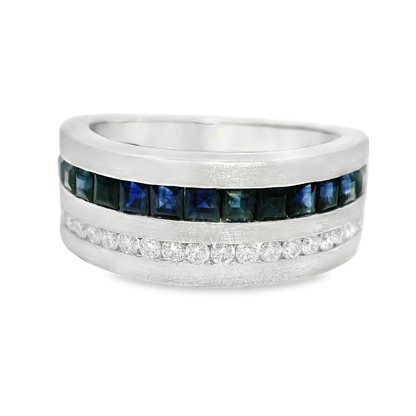 0.26CT Diamond and 1.13CT Blue Sapphire Ring 14K White Gold