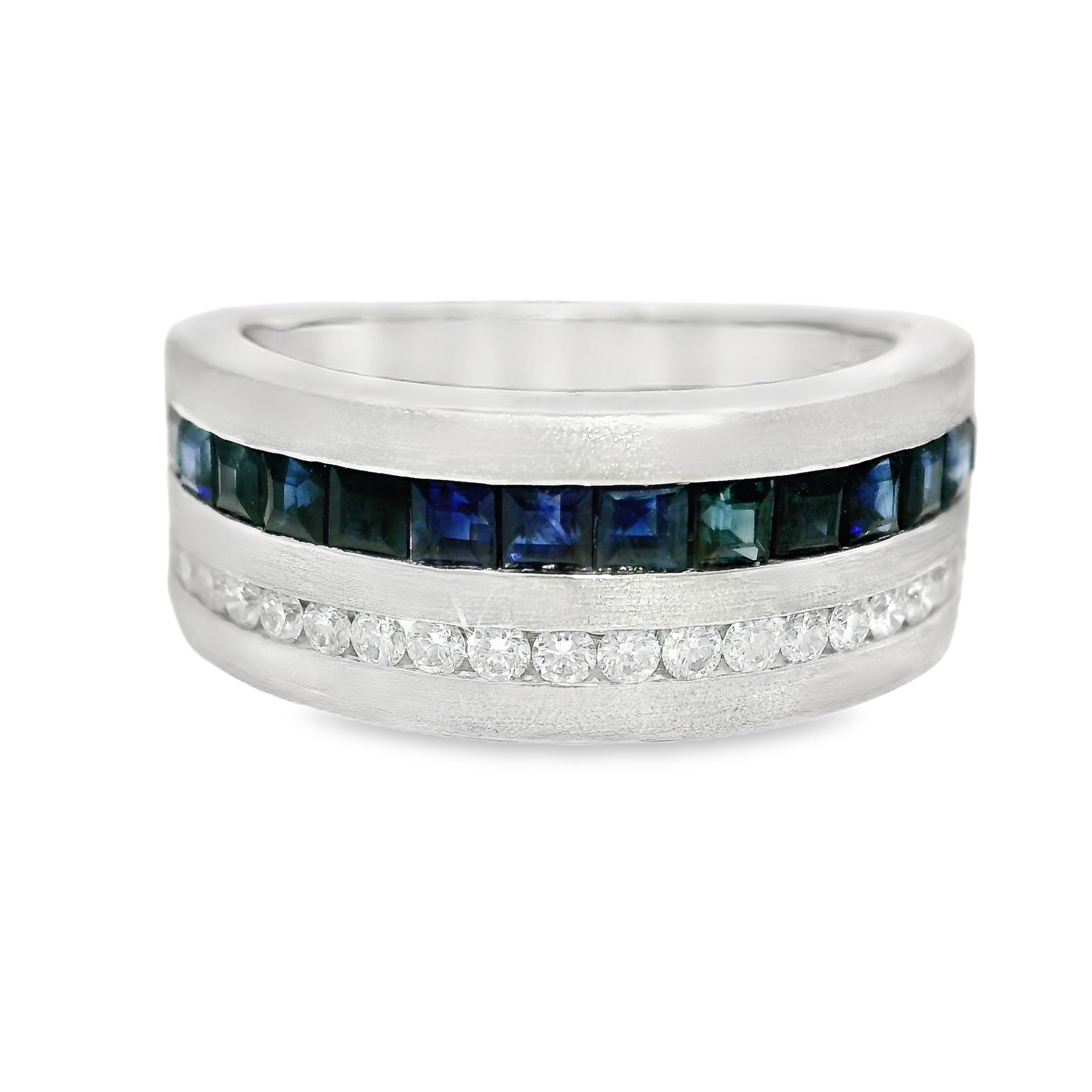 0.26CT Diamond and 1.13CT Blue Sapphire Ring 14K White Gold