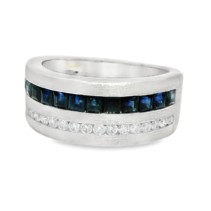 0.26CT Diamond and 1.13CT Blue Sapphire Ring 14K White Gold