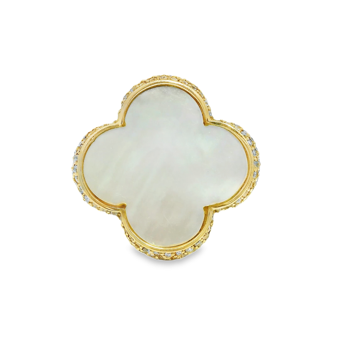 0.77CT Diamonds with Mother of Pearl Clover Ring 14K Yellow Gold