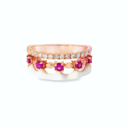 0.24CT Diamond and 0.36CT Pink Sapphire with White Enamel 14K Rose Gold