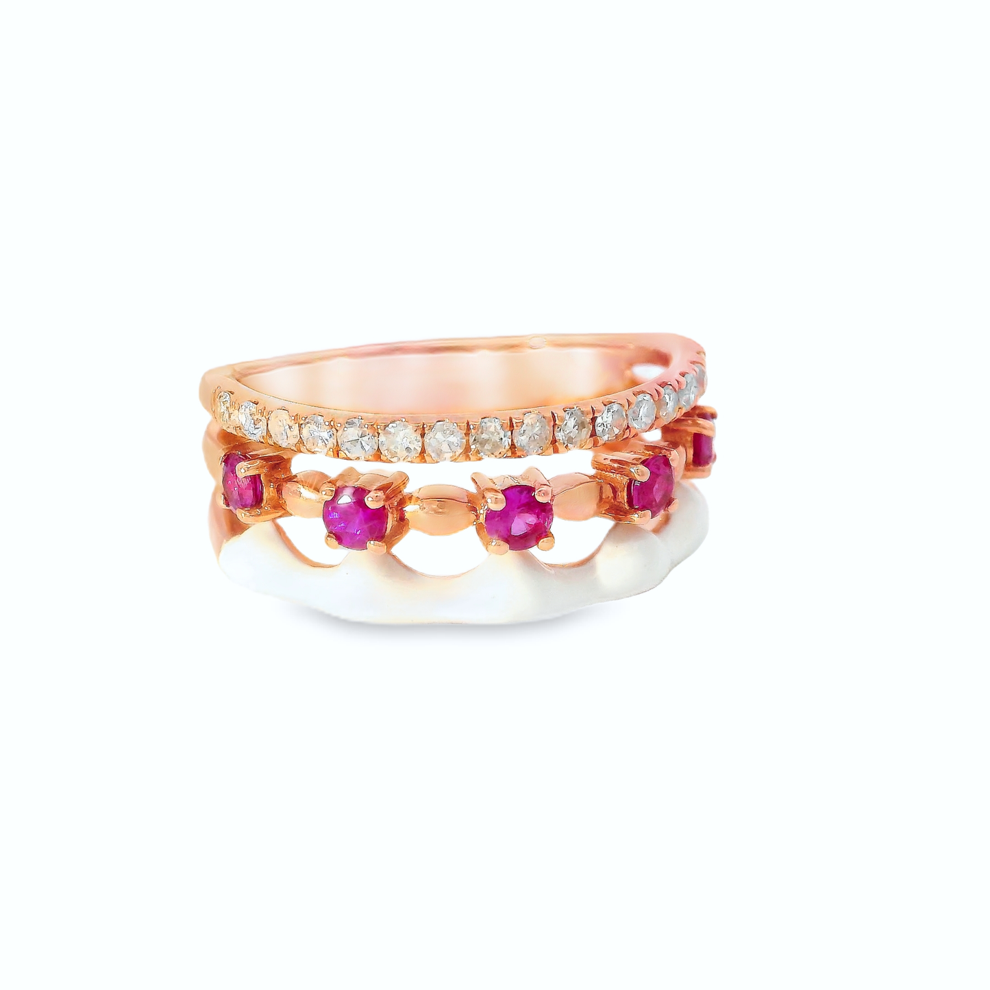 0.24CT Diamond and 0.36CT Pink Sapphire with White Enamel 14K Rose Gold