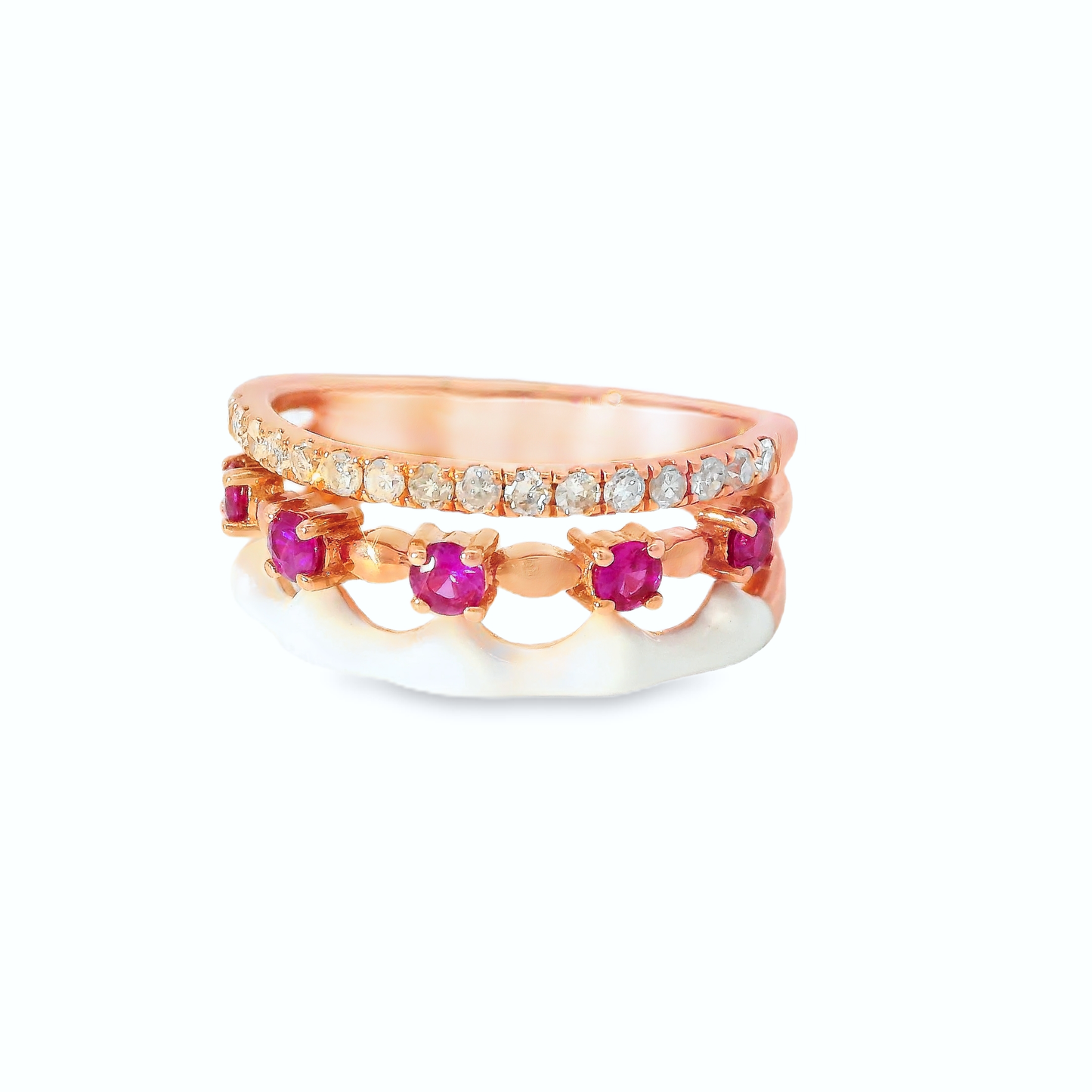 0.24CT Diamond and 0.36CT Pink Sapphire with White Enamel 14K Rose Gold