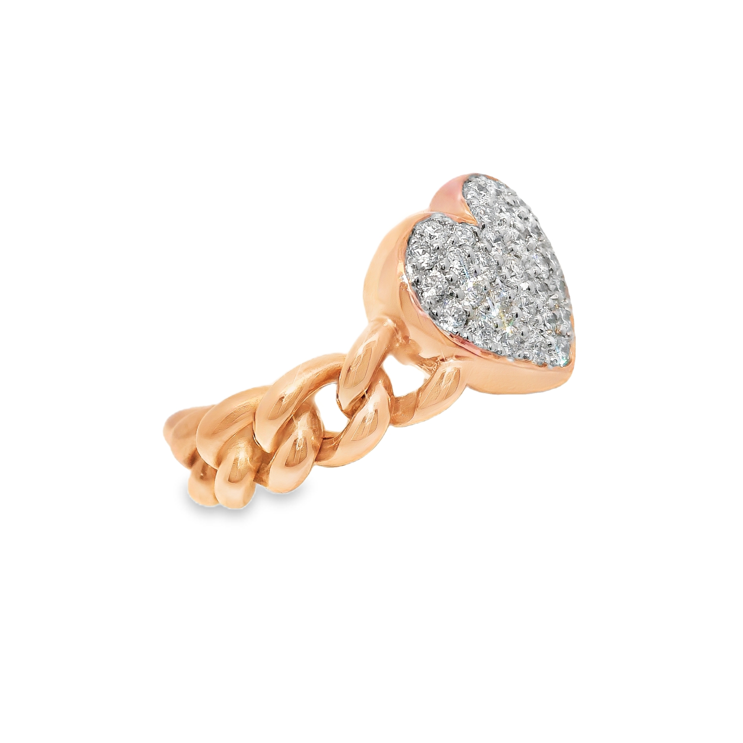 0.56CT Diamond Chain Heart Link Ring 18k Rose Gold
