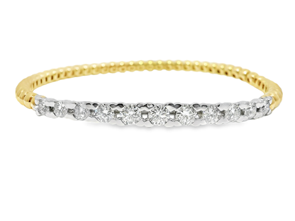 2.08CT Diamond Prong ID Plain Beads Stretch Bangle 14k Yellow Gold