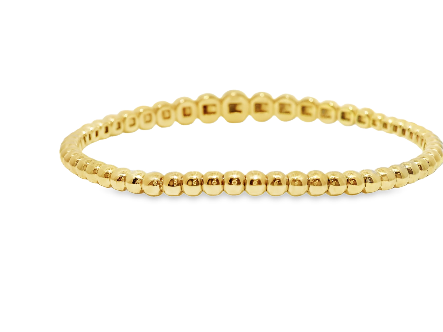 0.69CT Diamond 4 Stone Cluster ID Plain Beads Stretch Bangle 14k Yellow Gold