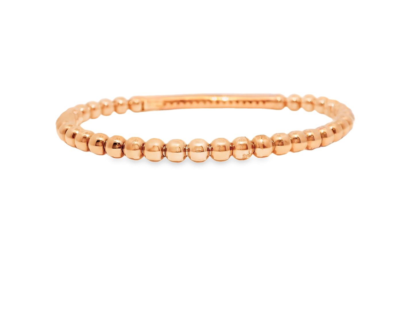 0.22CT Diamond ID Plain Beads Stretch Bangle 14k Rose Gold