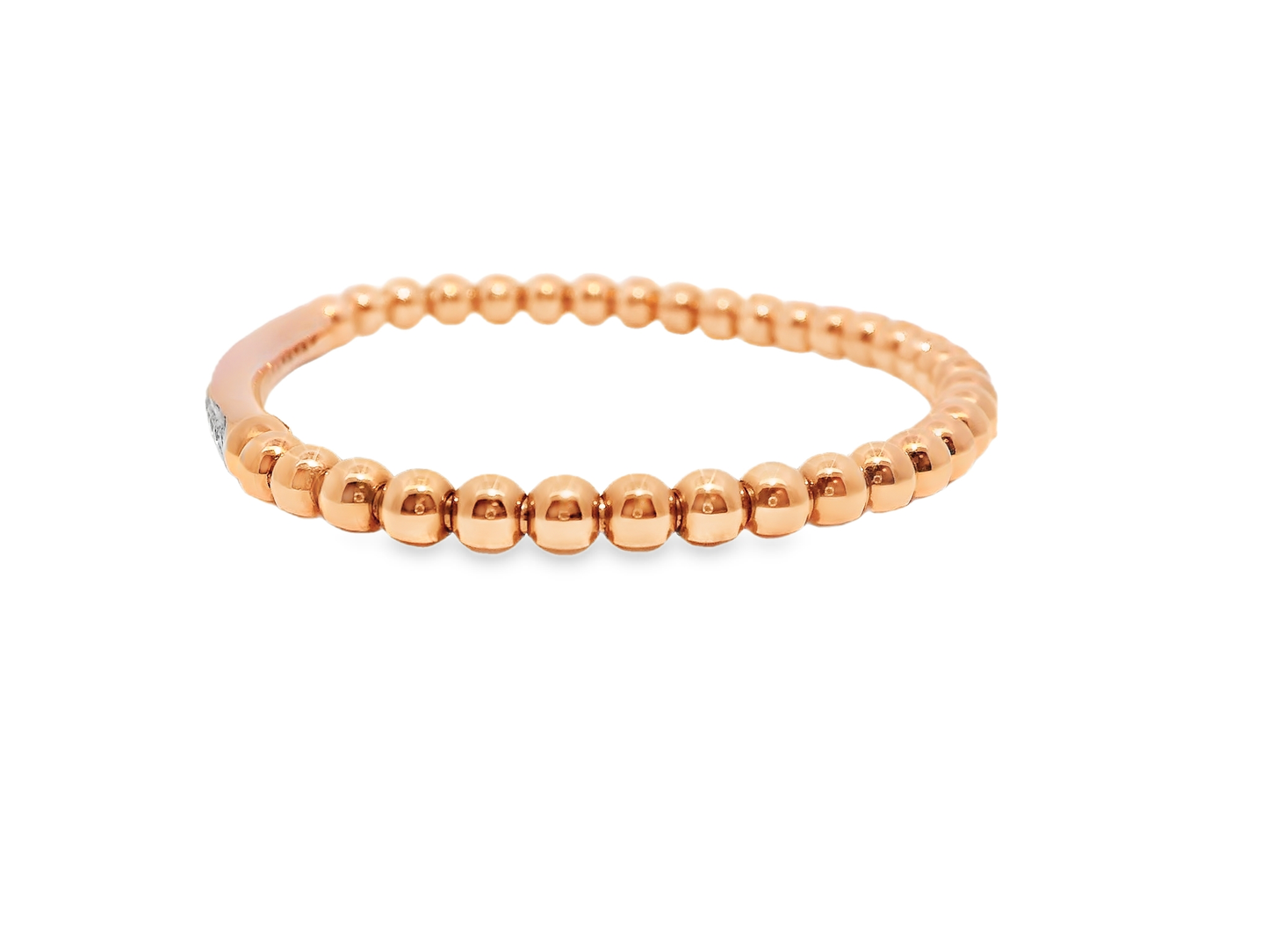 0.22CT Diamond ID Plain Beads Stretch Bangle 14k Rose Gold