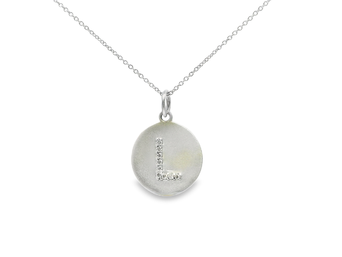 0.06CT Diamond L Letter Pendant 14k White Gold