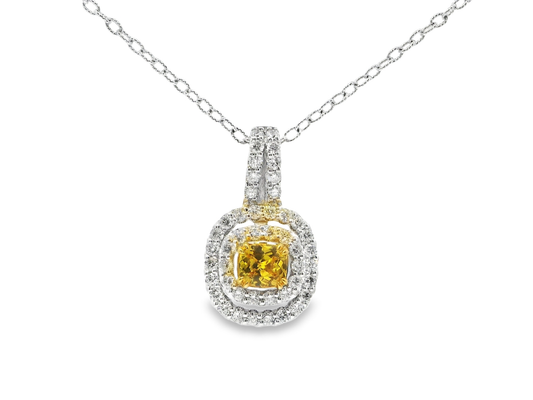 1.15CT Diamond Pendant with Yellow Sapphire Centre Stone 14k White Gold