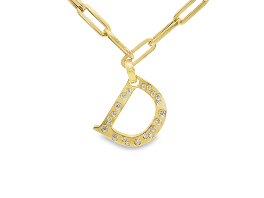 0.49CT Diamond D Letter Pendant 18k Yellow Gold