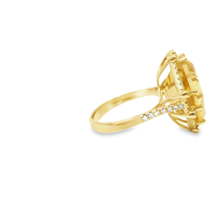 0.38CT Diamond 12.97CT Citrine Ring 14k Yellow Gold