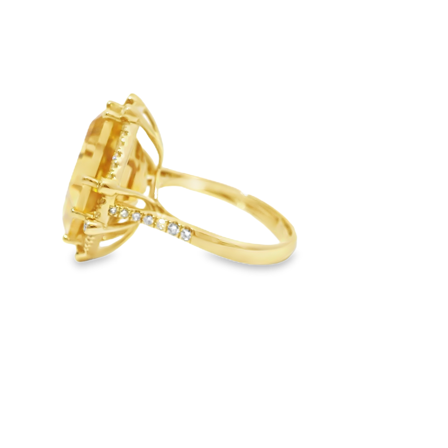 0.38CT Diamond 12.97CT Citrine Ring 14k Yellow Gold
