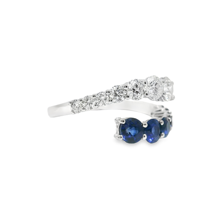 0.76T Diamond 0.93CT Blue Sapphire Ring 18k White Gold