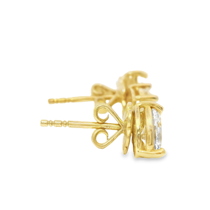 1.04Ct Round 0.75CT Pear Shape Lab Diamond Earrings 14k Yellow Gold