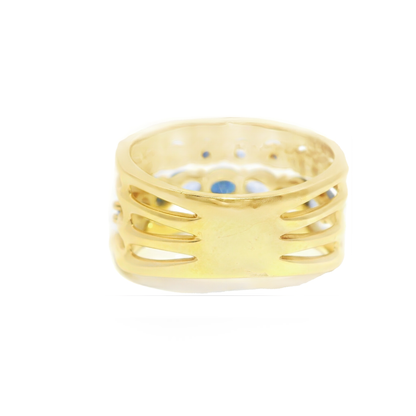 0.13 Ct diamond 2.01CT Blue Sapphire Ring 14k Yellow Gold